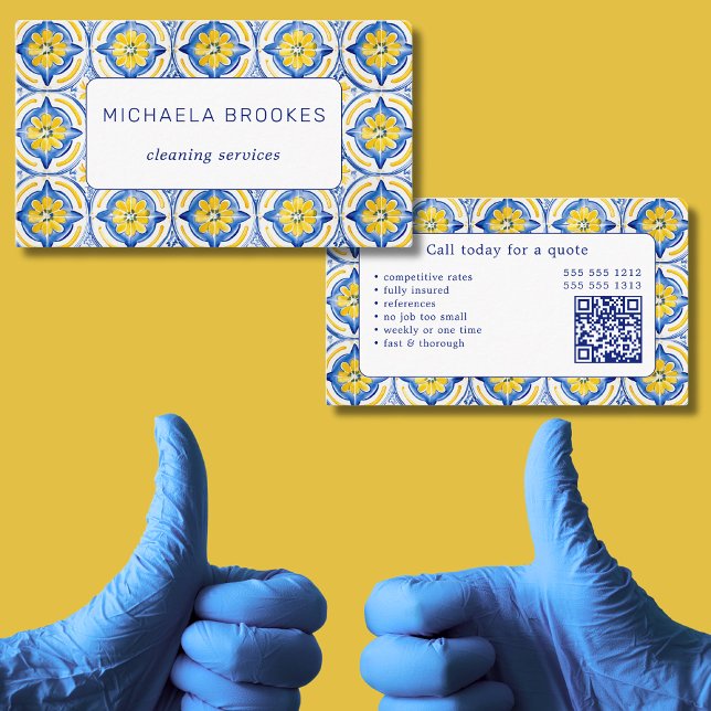 Cartão De Visita Código QR profissional dos serviços de limpeza (Criador carregado)