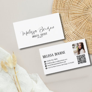 Cartão De Visita Código QR profissional e foto,preto e branco moder