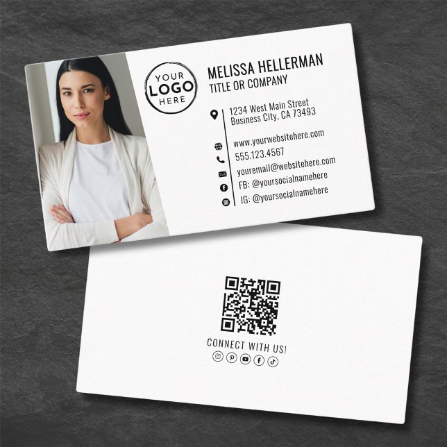 Cartão De Visita Código QR profissional Foto do seu logotipo (Professional Photo QR Code Company Your Logo Business Card)