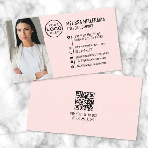 Cartão De Visita Código QR profissional Foto do seu logotipo rosa