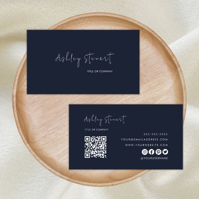 Cartão De Visita Código Qr profissional - Marinho mínimo moderno az (Criador carregado)