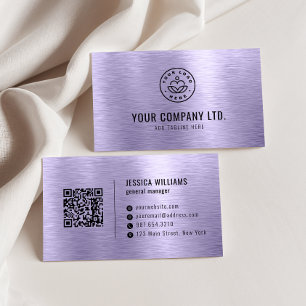 Cartão De Visita Código QR Profissional Metalizado Roxo Falso Escov