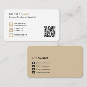 Cartão De Visita Código QR profissional mídia social bege Empresa