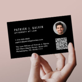 Cartão De Visita Código QR Profissional Minimalista Foto Preta
