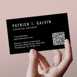 Cartão De Visita Código QR Profissional Minimalista Preto