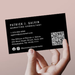 Cartão De Visita Código QR Profissional Minimalista Preto