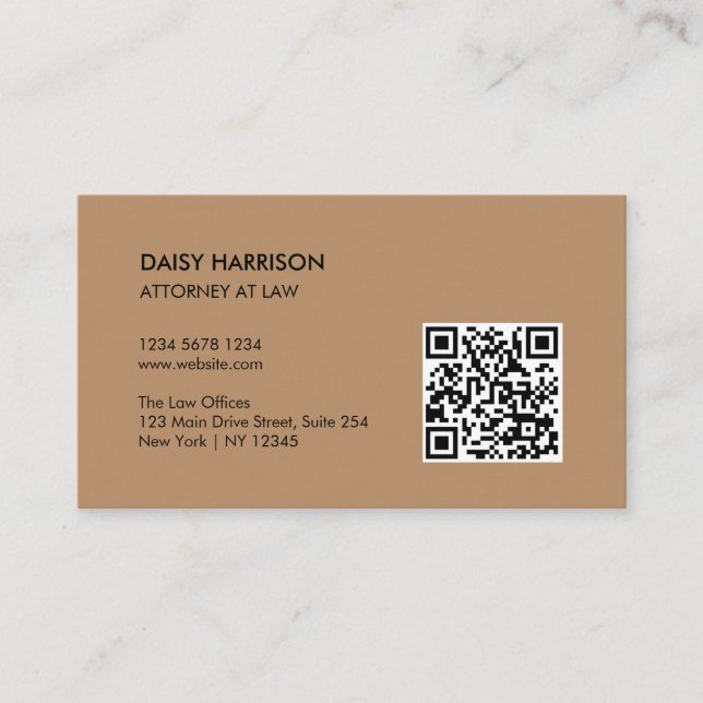 Cartão De Visita Código QR profissional mínimo castanho claro (Frente)