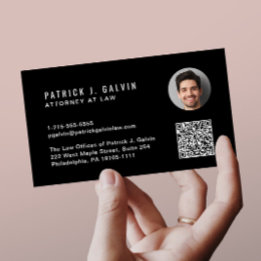 Cartão De Visita Código QR profissional mínimo - Foto preto