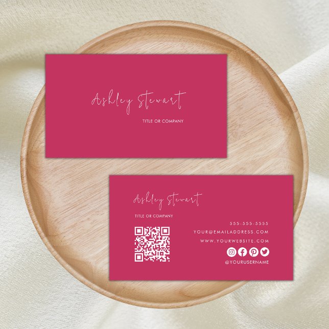 Cartão De Visita Código Qr Profissional - Mínimo Rosa Quente Modera (Criador carregado)