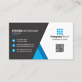 Cartão De Visita Código QR profissional moderno - azul
