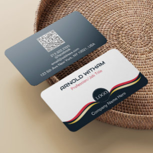 Cartão De Visita Código QR Profissional Moderno Azul, Dourado, Rosa