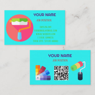 Cartão De Visita Código QR Profissional Moderno de Pintor Ciano