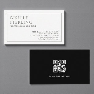 Cartão De Visita Código QR Profissional Moderno Minimalista Preto B