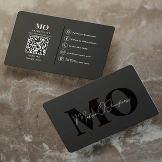 Cartão De Visita Código QR Profissional Monograma Minimalista Moder
