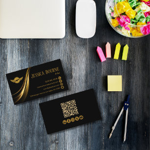 Cartão De Visita Código QR Profissional Piloto Dourado Minimalista