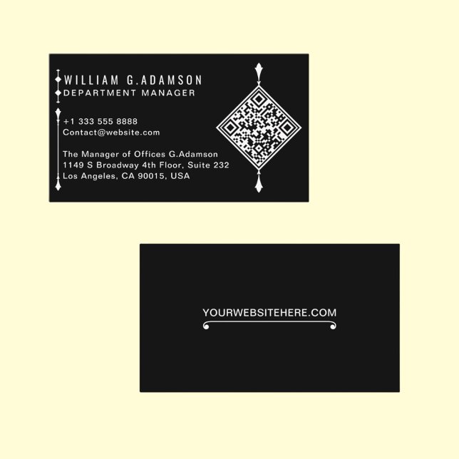 Cartão De Visita Código QR profissional | Preto Mínimo Moderno (Professional QR Code Black Business Card)