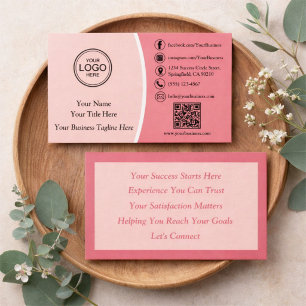 Cartão De Visita Código QR Profissional Rosa Moderno Personalizado 
