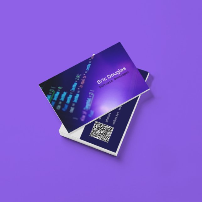 Cartão De Visita Código QR profissional técnico de software roxo ún (Criador carregado)