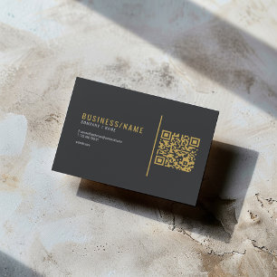 Cartão De Visita Código QR profundo cinza e luxuoso dourado