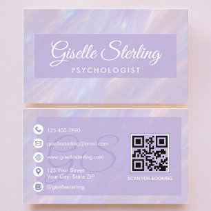 Cartão De Visita Código QR Psicólogo Roxo Pastel