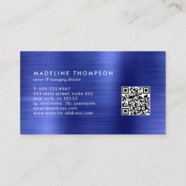 Cartão De Visita Código QR Real Azul Bruto de metal