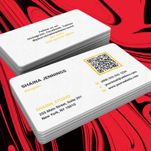 Cartão De Visita Código QR Rede Modern Preto Amarelo Branco
