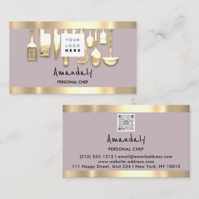 Cartão De Visita Código QR Restaurante do Cozinhar de Chef Pessoal  (Frente/Verso)