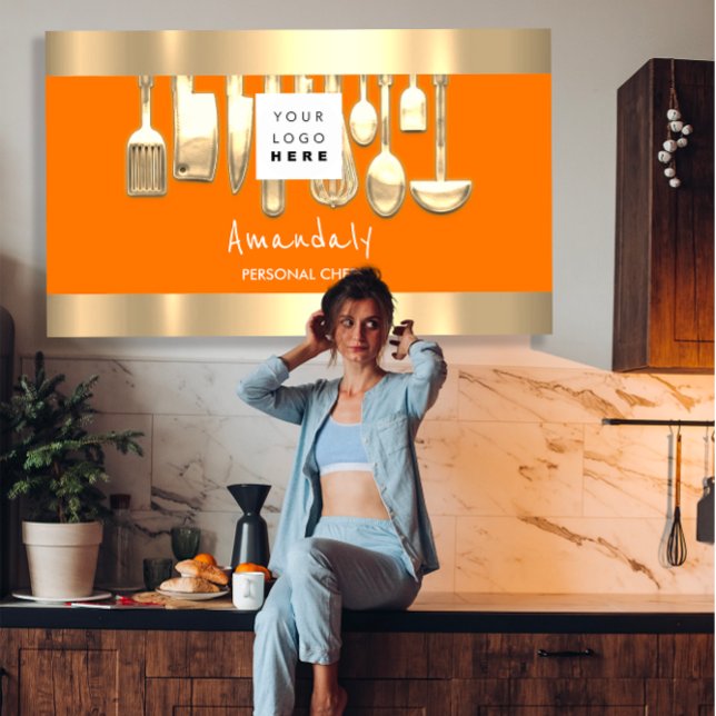 Cartão De Visita Código QR Restaurante do Cozinhar de Chef PessoalF (QR Code Personal Chef Cooking RestaurantFoodOrange Business Card)