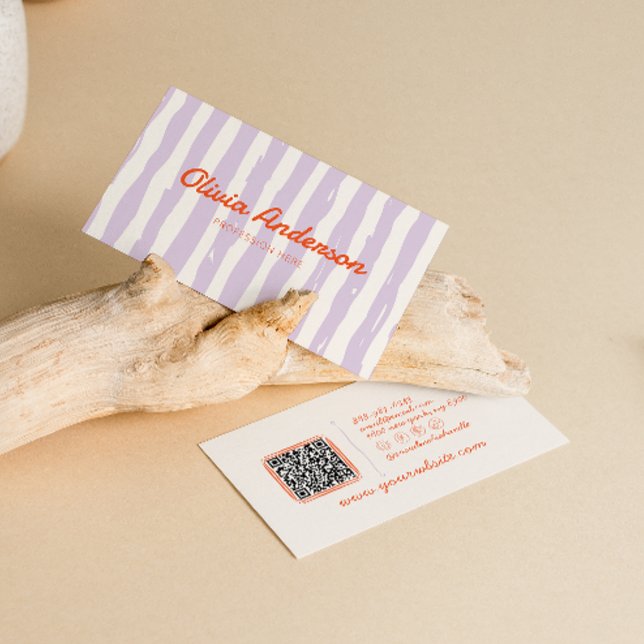 Cartão De Visita Código QR Retro Roxo Desenhado Retrorado à Mão (Criador carregado)