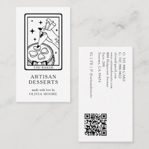 Cartão De Visita Código QR Rosa Artesão de Tarot Padeiro Confeiteir