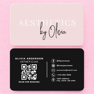 Cartão De Visita Código QR Rosa Bege Esteticista de Skincare