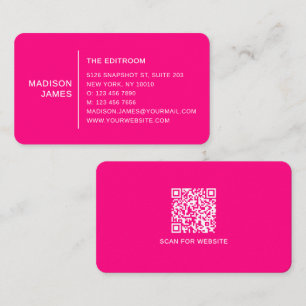 Cartão De Visita Código QR Rosa Brilhante Minimalista Moderno Simpl