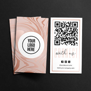 Cartão De Visita Código QR Rosa Dourado Branco Conectar Conosco Mod