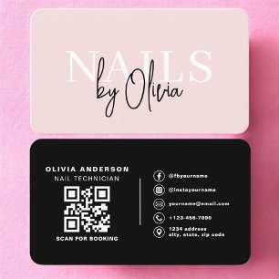 Cartão De Visita Código QR Rosa Especialista em Unhas Artista