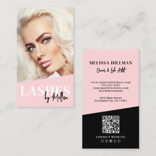 Cartão De Visita Código QR Rosa Foto Cílios Verticais