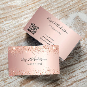 Cartão De Visita Código QR rosa gold