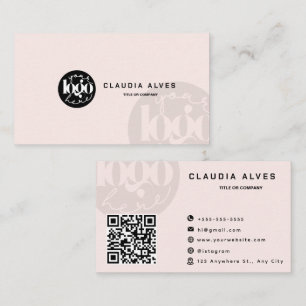 Cartão De Visita Código QR Rosa Moderno com Logotipo Personalizado
