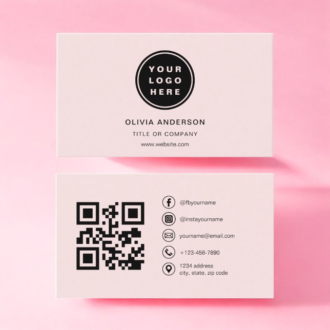 Cartão De Visita Código QR rosa para o Blush da Empresa Profissiona (Criador carregado)
