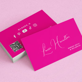 Cartão De Visita código QR rosa quente influenciador de beleza mode