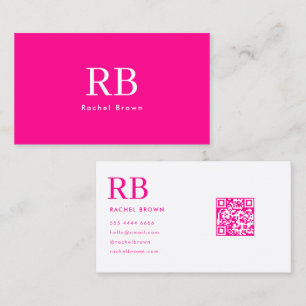 Cartão De Visita Código QR Rosa Quente Simples