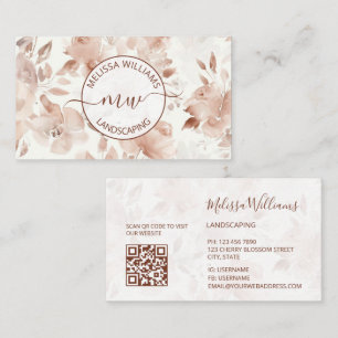 Cartão De Visita Código QR   Rosas Beige de Aquarela   Logotipo