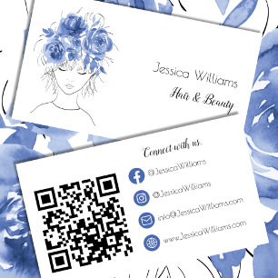 Cartão De Visita Código QR rosas de cor azul-d-água, cor-d-água, fl