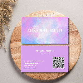 Cartão de Visita Código QR Roxo Aquarela Abstrata