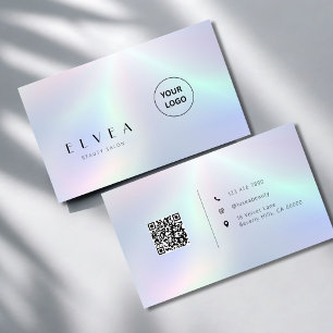 Cartão De Visita Código QR Salão de Beleza Holográfico Moderno