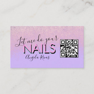 Cartão De Visita CÓDIGO QR Salão de Unhas Cota Rosa Violeta
