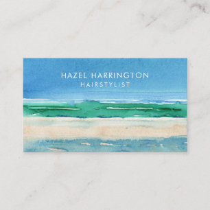 Cartão De Visita Código QR Scanner Beach Watercolor Ocean Blue