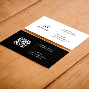 Cartão De Visita Código QR Simples Básico de Preto e Branco