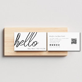 Cartão De Visita Código QR Simples de Alô Branco Moderno Minimalist