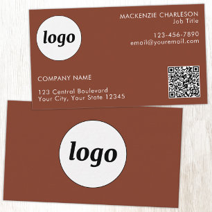 Cartão De Visita Código QR Simples de Logo e Texto Terracota