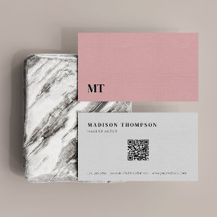 Cartão De Visita Código QR Simples Elegante Flamingo Pálido Monogra
